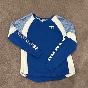 PINK Victoria's Secret Blue and Cream Long Sleeve Tee